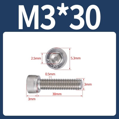 Tornillo Allen M3x30 M3*30 inoxidable 304 