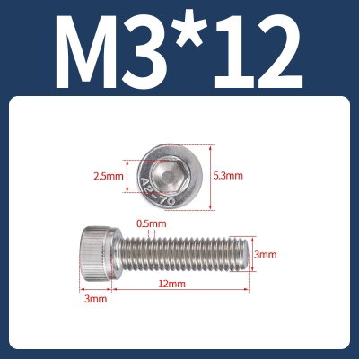 Tornillo Allen M3x12 M3*12 inoxidable 304 