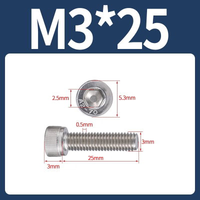 Tornillo Allen M3x25 M3*25 inoxidable 304 