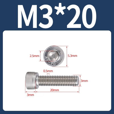 Tornillo Allen M3x20 M3*20 inoxidable 304 