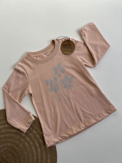 Remera rosita ML c/flores gris