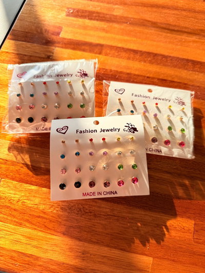 blister x12 pares de aritos diamante