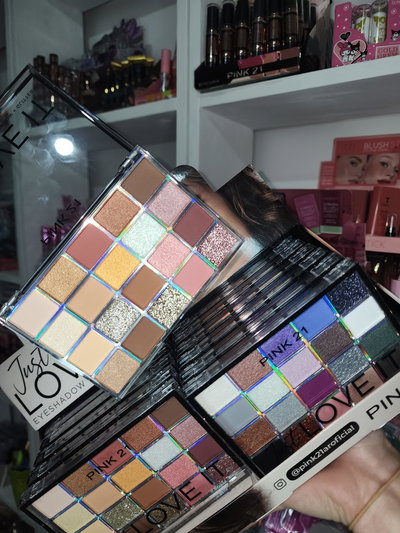 paleta de sombras just love Pink 21 sombras glitter prensado + matte + satinadas