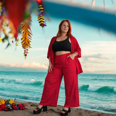 Conjunto Lino kimono + Palazzo talles grandes 