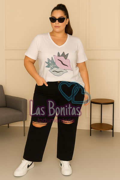 Remera lentejuelas BESOS