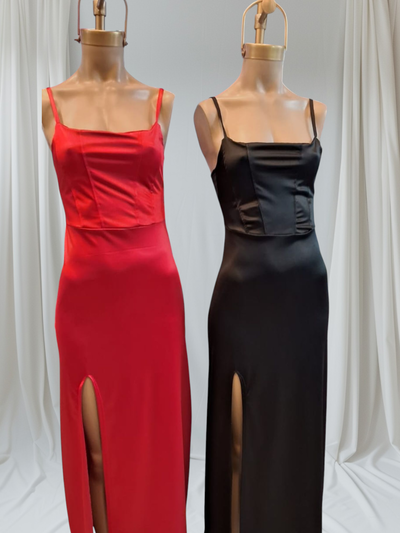 Vestido largo satén falso corset