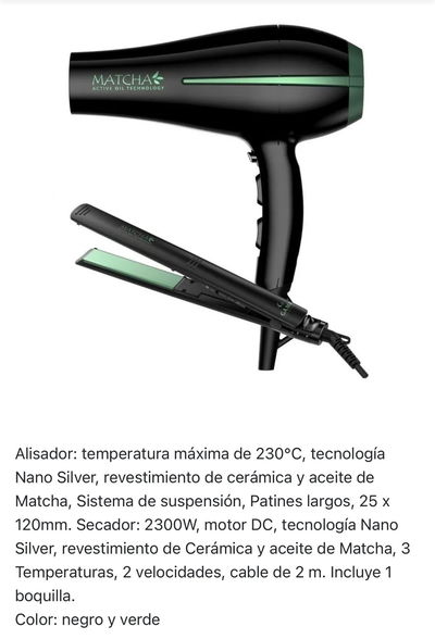 Combo Secador y Planchita de Pelo Gama Matcha