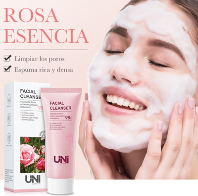 LIMPIADOR FACIAL HIDRATANTE CON ESENCIA DE ROSA Y ACIDO HIALURONICO 100g - UNI COSMETICOS