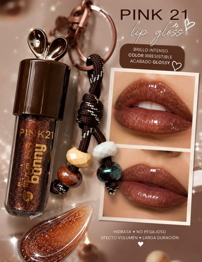 LIP GLOSS CON LLAVERO MARRON-PINK 21