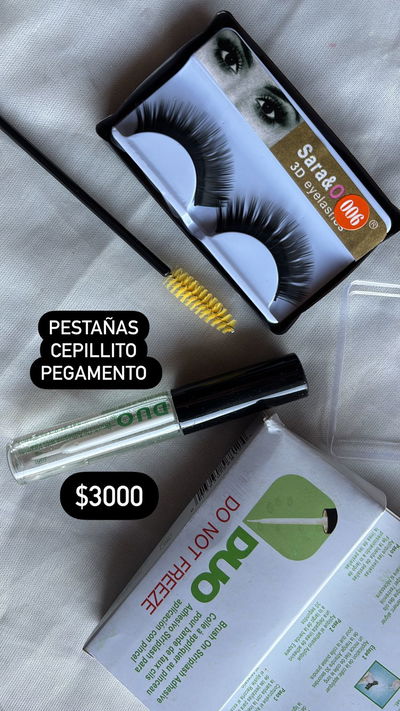 COMBO PESTAÑAS , PEGAMENTO Y CEPILLITO