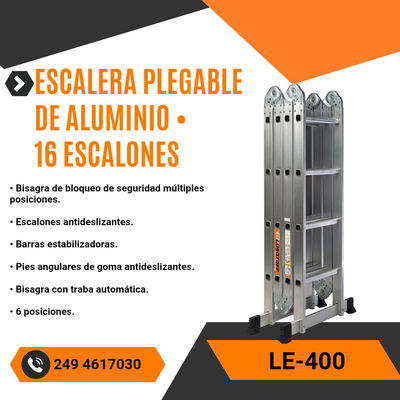 ESCALERA PLEGABLE DE ALUMINIO • 16 ESCALONES