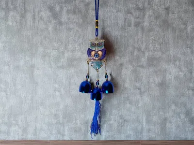 Llamador Buho ojo turco 3 campanas 30 cm