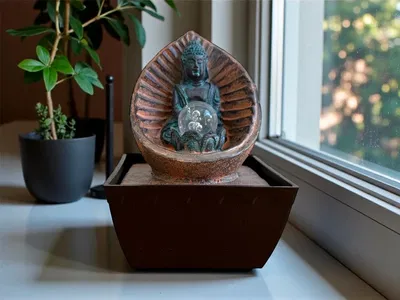 Fuente buda con caracola y luz 18 cm