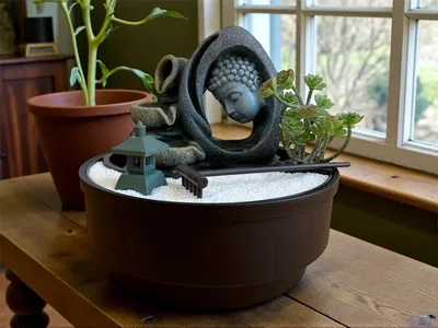 Fuente rostro buda con planta 21.5 cm