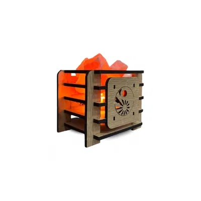 Lampara de sal calada cuadrada madera