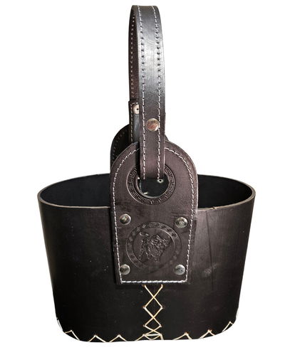 CANASTA OVALADA Negro 100% CUERO VACUNO CON DIVISIÓN.