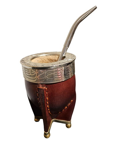 Mate imperial base de alpaca pelotas de bronce guarda de alpaca int. calabaza + Bombilla