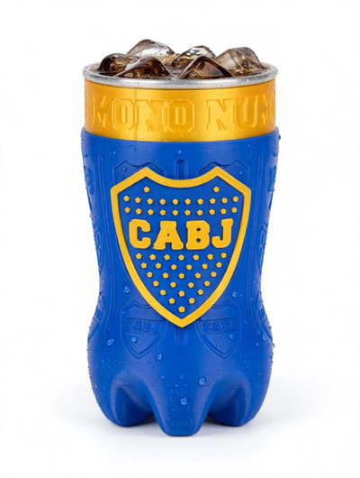 Vaso Boca Juniors CABJ Azul y Oro - Botella Recortada Con Interior De Aluminio - Fernetero