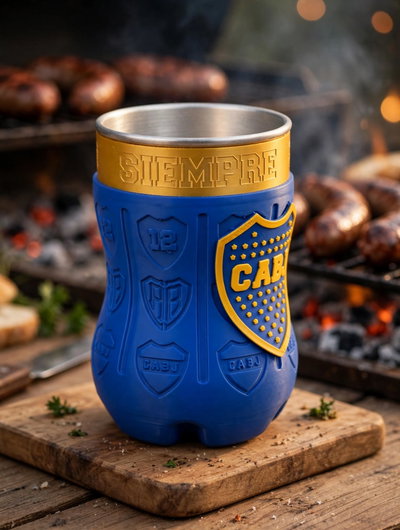 Vaso Boca Juniors CABJ Azul y Oro - Botella Recortada Con Interior De Aluminio - Fernetero