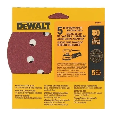 Set de Discos para Lijadora Rotoorbital 125mm Grano 080 (x 5 Unid) DW4301 