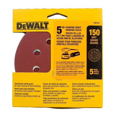 Set de Discos para Lijadora Rotoorbital 125mm Grano 150 (x 5 Unid) DW4304