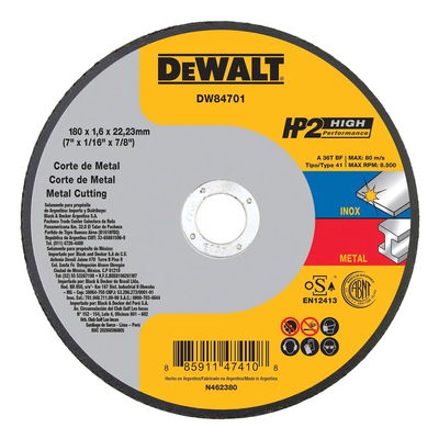 Discos de Corte 180mm x 1.6mm para Metal y Acero Inoxidable DW84701 x 25 Unidades