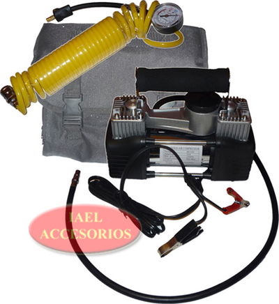 Compresor doble piston, para 4x4 y Camion, 12V. c/bolso, manguera y manómetro