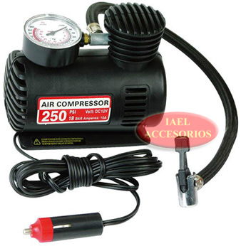 Mini compresor 12V. Con manómetro, 250 PSI