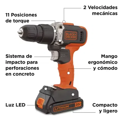 Taladro Percutor Inalambrico 20V MAX* Litio 