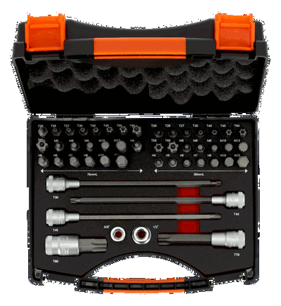 Conjunto de bocallaves con punta y brocas - 49 piezas/estuche metálico