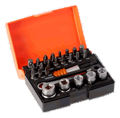 Juego de puntas y vasos estándar de 1/4" para tornillos ranurados/Ph/Poz/TORX/hex.