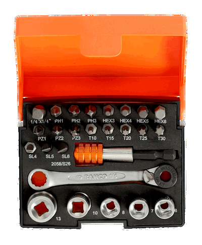 Juego de puntas y vasos estándar de 1/4" para tornillos ranurados/Ph/Poz/TORX/hex.