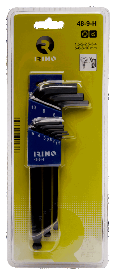  Juego de llaves tipo allen pavonadas con punta de bola larga, 9 piezas