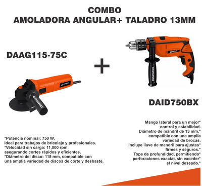  Amoladora 4.1/2 + Taladro 13MM 750W Super Pack