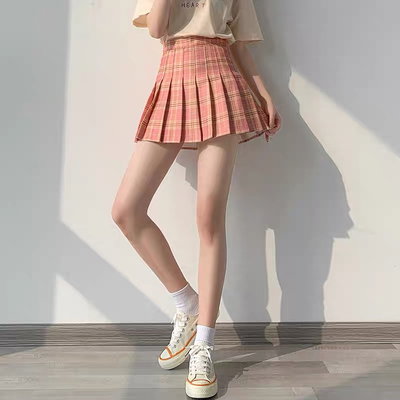 Falda tableada cuadril rosa y marron