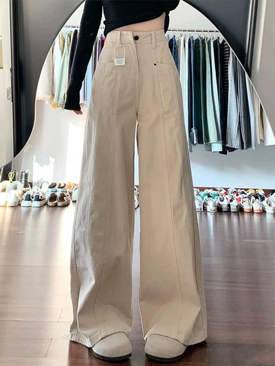 Pantalón tiro alto ancho con costuras 