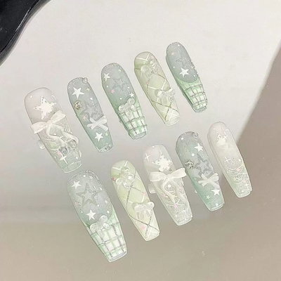 Uñas press on green Christmas 