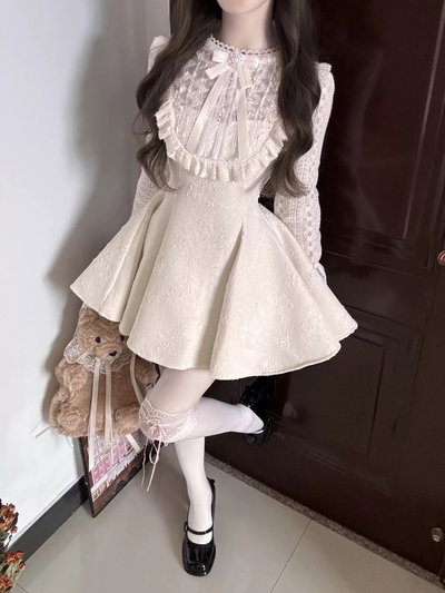 Vestido de encaje manga larga romántico 