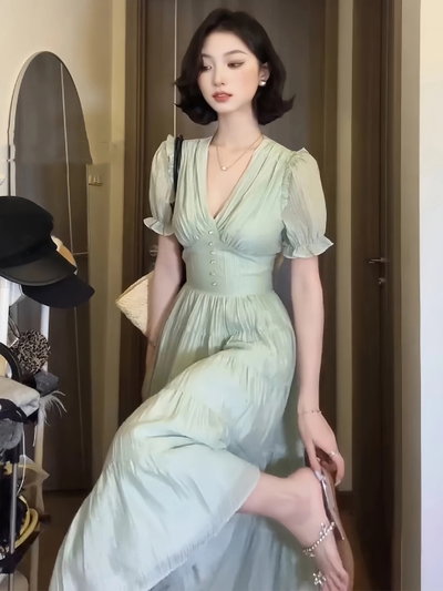 Vestido estilo frances con mangas princesa 