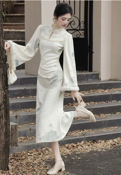 Qipao jade invierno manga larga 