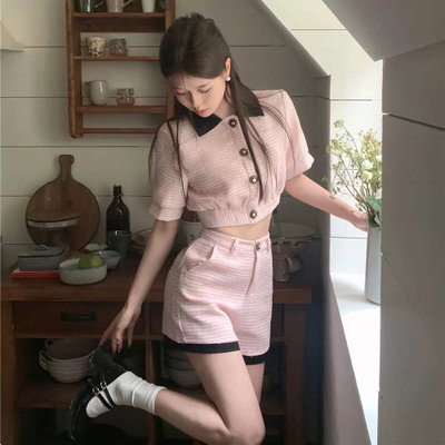Conjunto 2 piezas rosa con negro corto 