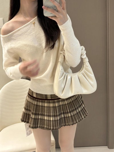 Falda invierno tableada cuadril marrón 