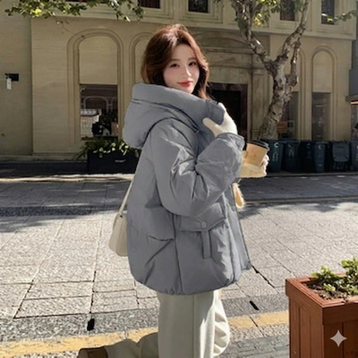 Campera de pluma con capucha gris 
