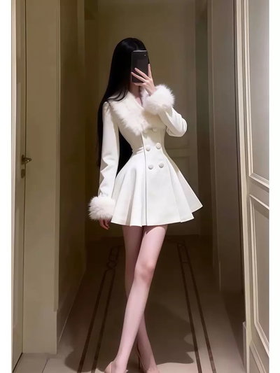 Abrigo estilo vestido peluche desmontable 