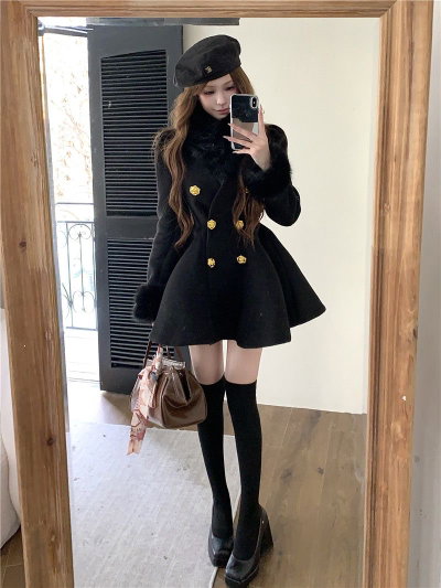 Abrigo estilo vestido con mangas peluches 