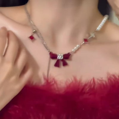Collar moño rojo 