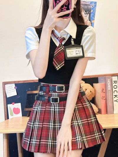 Conjunto | camisa+falda tableada estilo colegial 