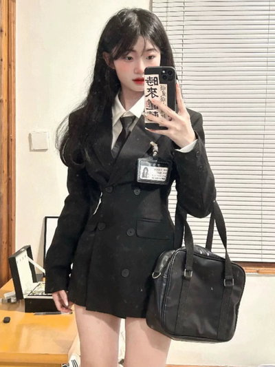 Conjunto | Blazer+camisa+falda corta estilo colegial 