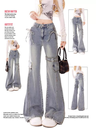 Pantalón estilo Oxford con correa y moño 