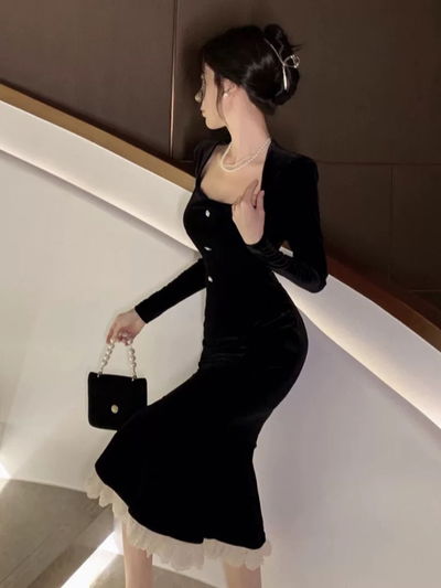 Vestido gamuzado corte sirena